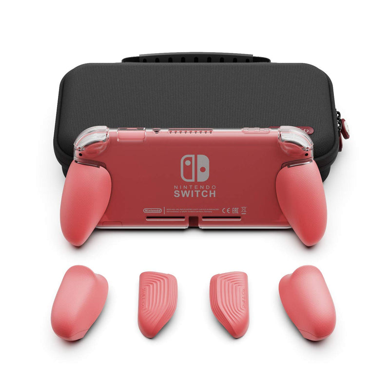 Skull & Co. GripCase Lite Bundle: A Comfortable Protective Case with Replaceable Grips [to fit All Hands Sizes] for Nintendo Switch Lite- Coral GripCase Lite + MaxCarry Case Lite Bundle Bundle-Coral