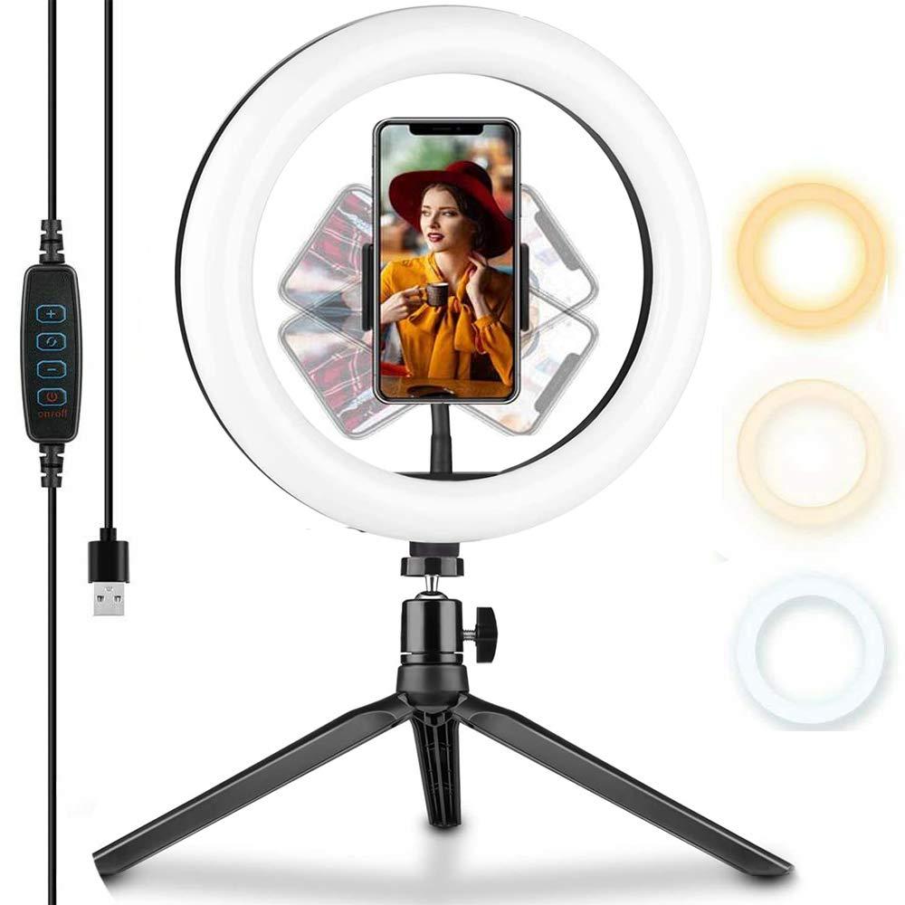 LED Ring Light 10" with Tripod Stand & Phone Holder for Live Streaming & YouTube Video, Makeup Ring Light for Photography, Shooting with 3 Light Modes & 10 Brightness Level