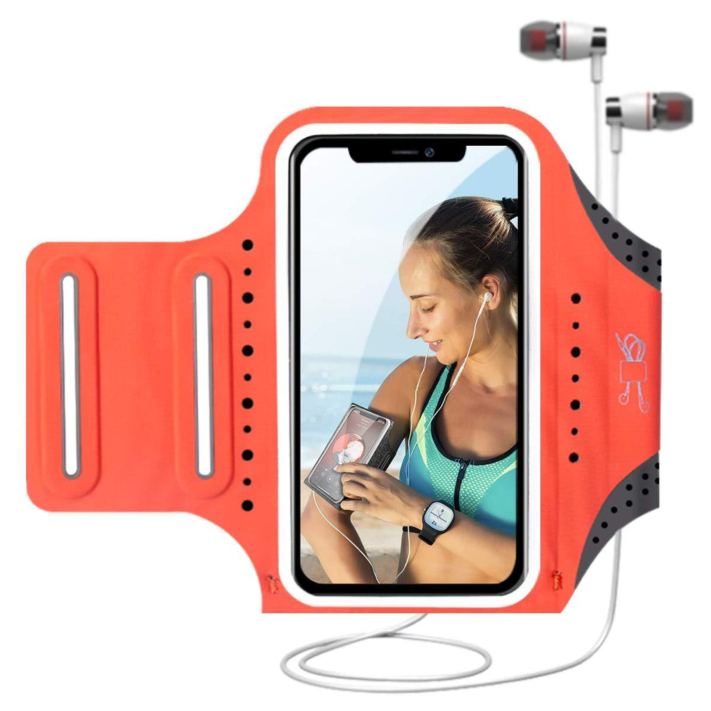 MILPROX Cell Phone Armband, Universal Waterproof Phone Arm Holder with Adjustable Elastic Band & Card Holder Fits for All Phones up to 6.5 Inches (iPhone, Samsung, LG, Pixel) for Gym, Hiking - Coral