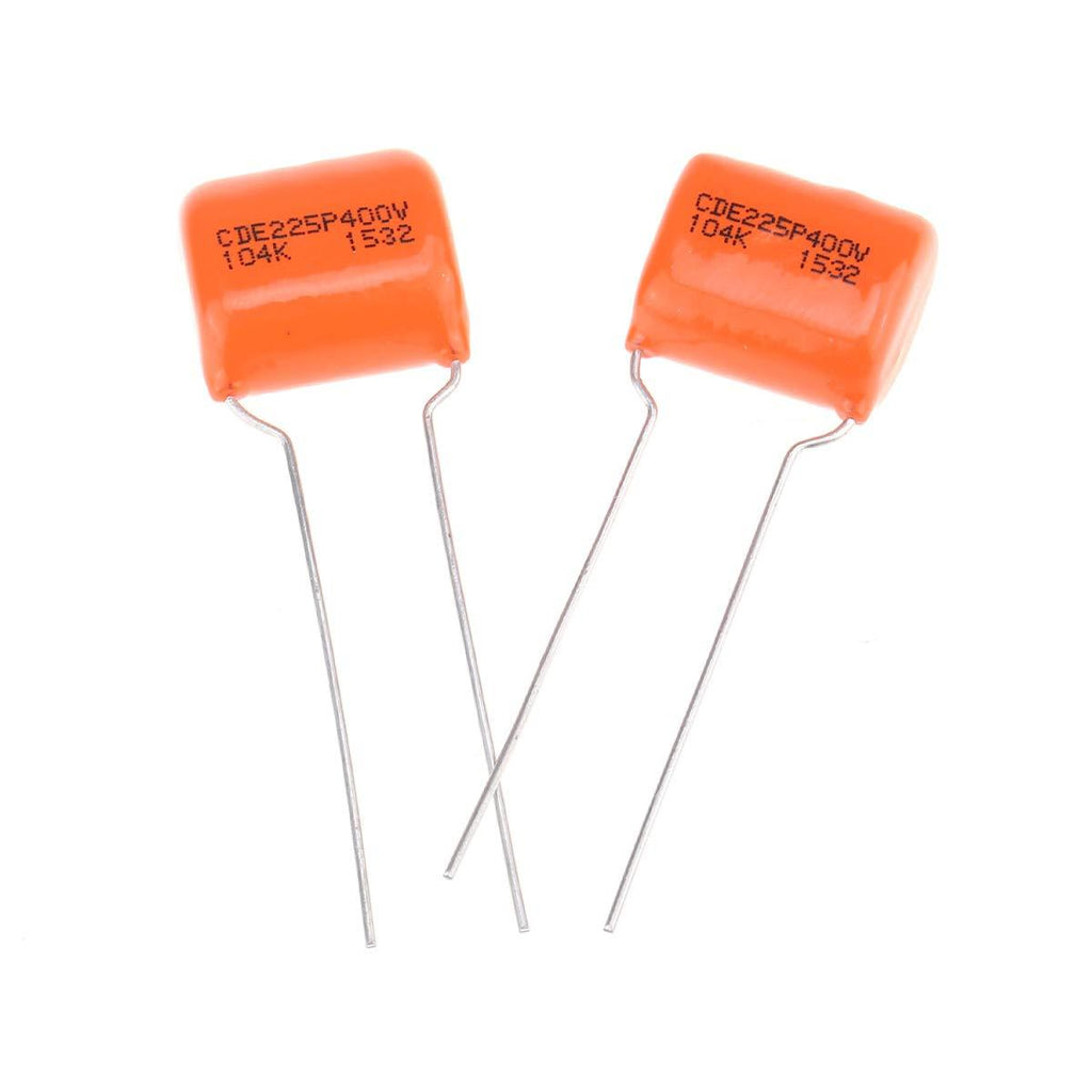 CDE Sprague Orange Drop Capacitors Tone Caps Polyester Film .1uF 225P 104K 400V for Guitar or Bass (Set of 2) 400V 0.1uF