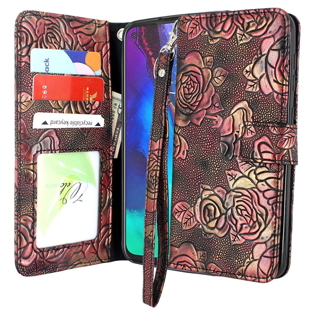 Harryshell Kickstand Flip PU Leather Protective Wallet Case Cover with Card Slots Wrist Strap for Motorola G Stylus 2020 / Moto G Pro (Flower -A) Flower -A