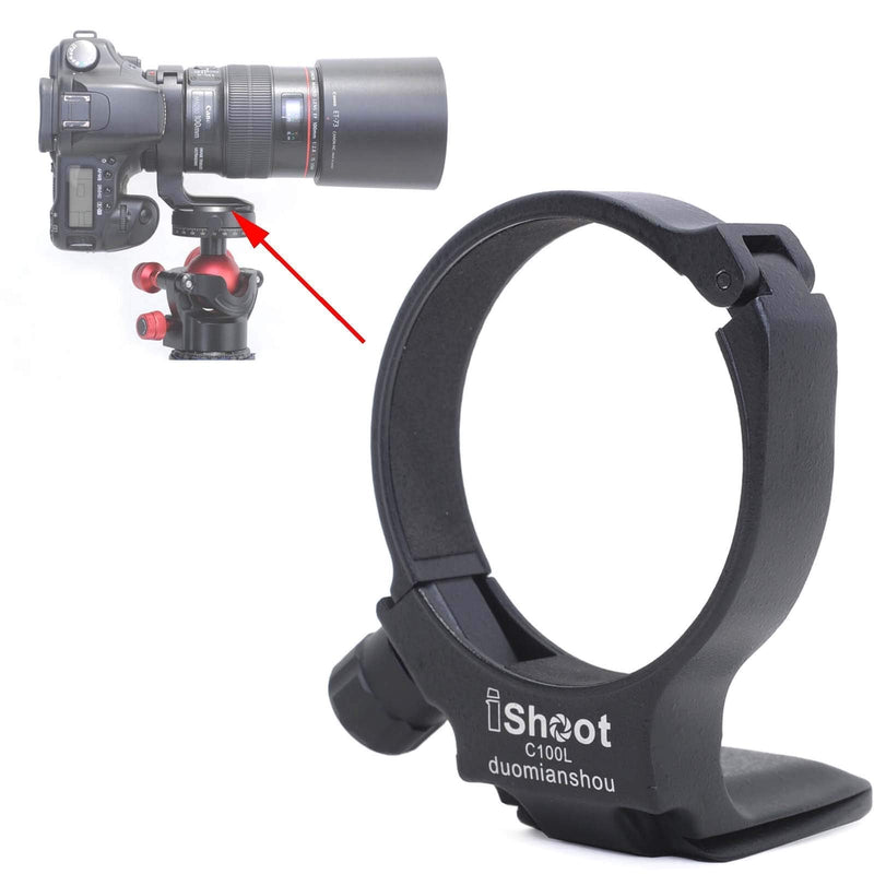 Tripod Mount Ring, iShoot Lens Collar Support Compatible with Canon EF 100mm f/2.8L Macro IS USM Lens (Replace Canon Tripod Mount Ring D), Built-in ARCA Type Camera Quick Release Plate for Tripod Head