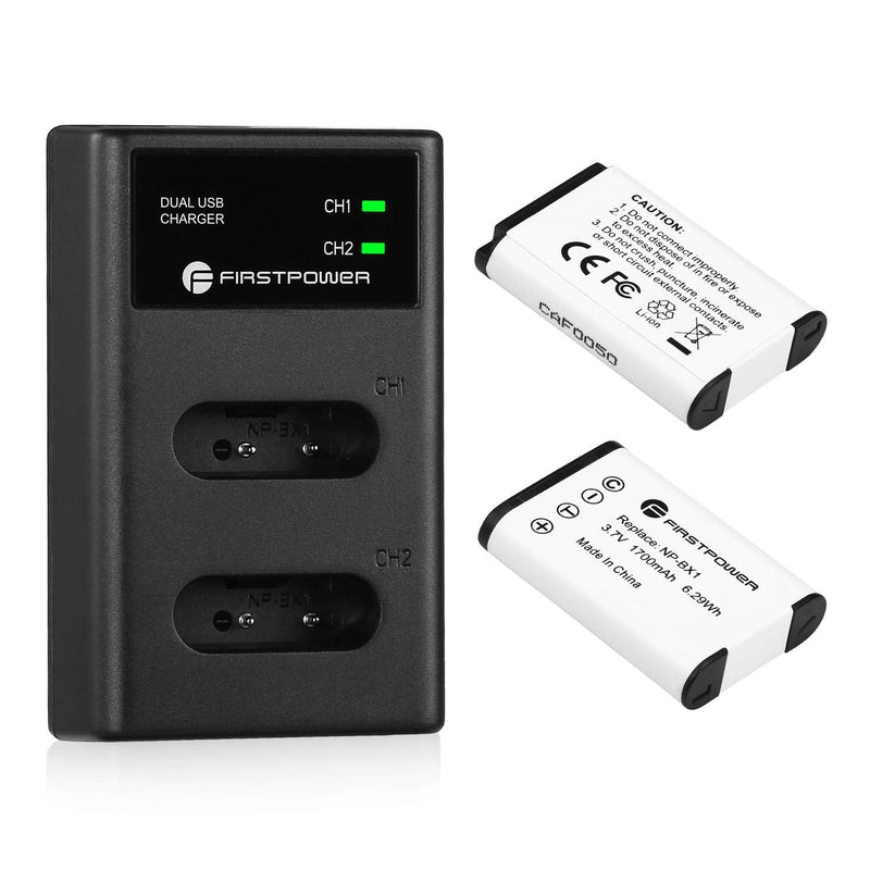 FirstPower NP-BX1 Battery 2-Pack and USB Dual Charger for Sony ZV-1 Sony Cyber-Shot DSC-RX100,DSC-RX100 II,DSC-RX100M II,DSC-RX100 III,DSC-RX100 IV,DSC-RX100 V/VII and Other Models