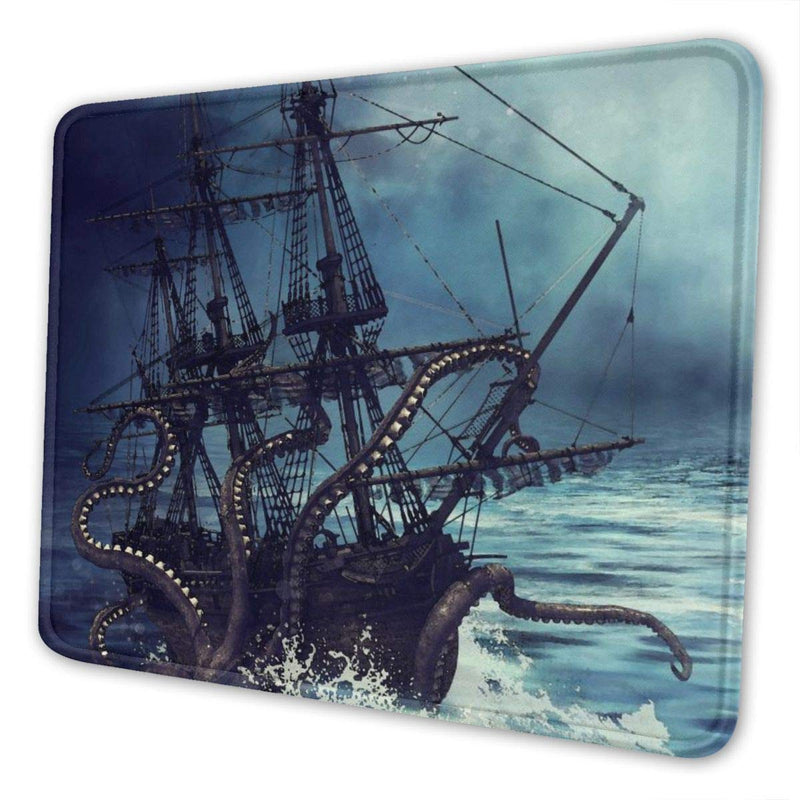 MSGUIDE Mouse Pad with Stitched Edge, Pirate Ship Octopus Rectangle Non-Slip Rubber Mousepad Gaming Mouse Pad for Laptop, Computer & Pc, 9.5 X 7.9 Inches 7.9 x 9.5 in