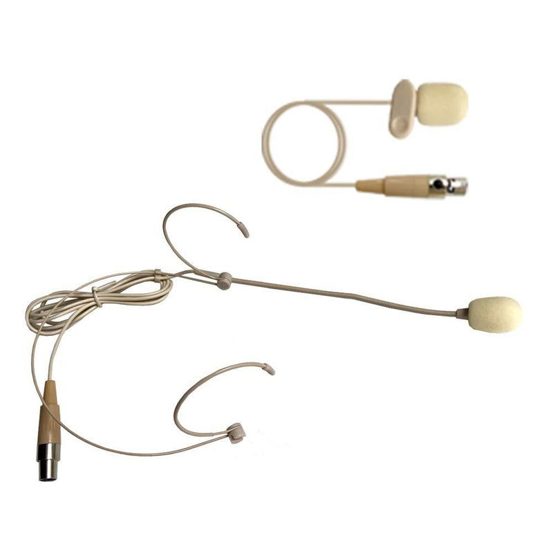 [AUSTRALIA] - Phenyx Pro Beige Color Lavalier Lapel & Headset Mic Combo with Mini XLR Jack, Hands-Free Clip-on Lapel Mic, and Flexible Wired Boom Headset, Compatible with All Phenyx Pro Wireless Mic System 