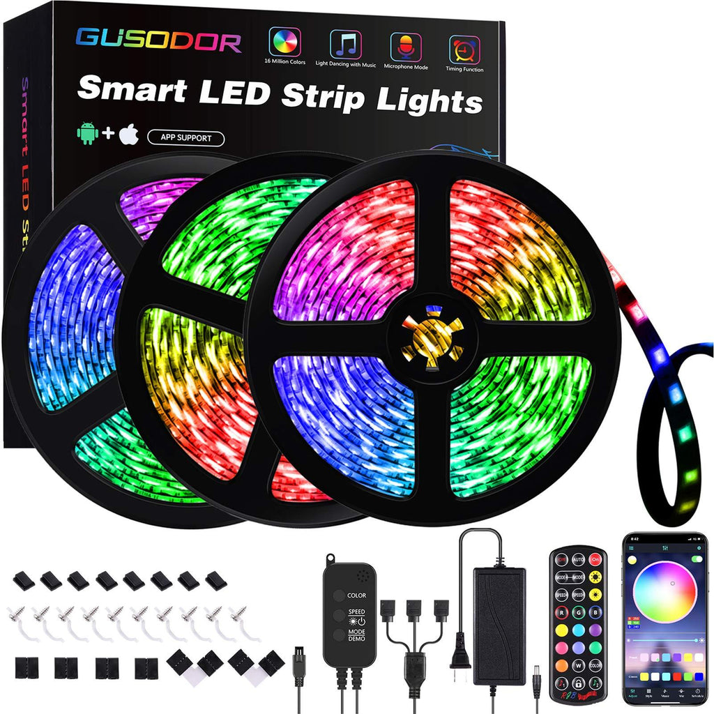 [AUSTRALIA] - Gusodor Led Strip Lights 50 Feet Led Lights Music Sync Smart Rope Lights Color Changing Timing with 24 Key Remote App Control RGB Tape Light DIY Colors Led Lights for Bedroom Home TV Party 