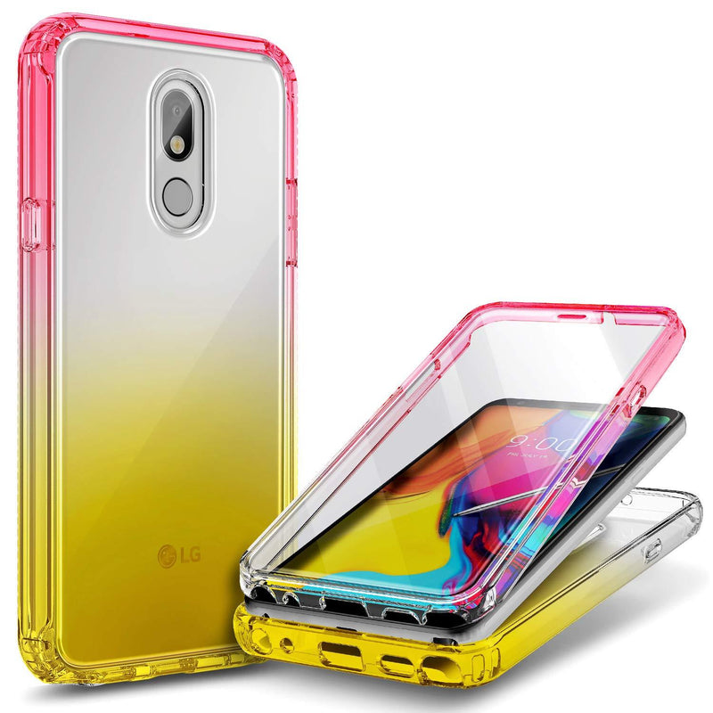 E-Began Case Compatible for LG Stylo 5 with [Built-in Screen Protector], LG Stylo 5V/Stylo 5X/Stylo 5 Plus, Full-Body Protective Rugged Bumper Cover, Shockproof Impact Resist Case -Pink/Yellow Pink/Yellow