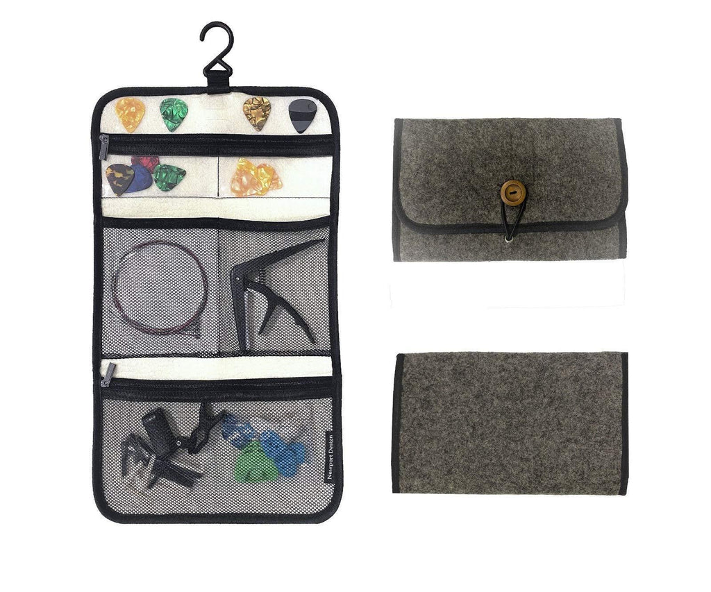 Newport Design Universal Guitar Accessory Organizer, Foldable Felt Case for Travel, Hangable with Easy Access Pockets and Pick Holders (Dark Grey)