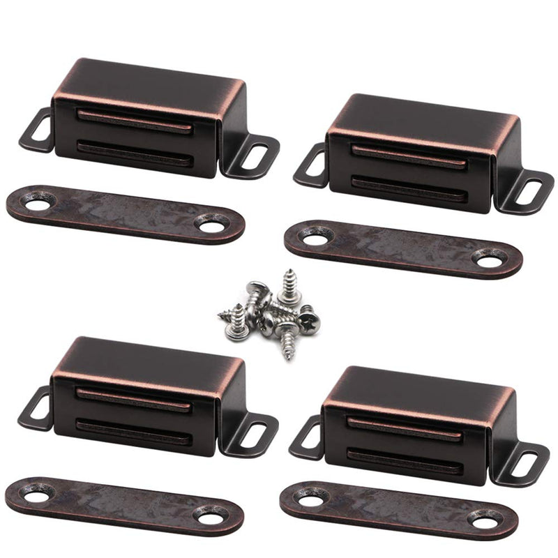 Magnetic Cabinet Door Catch- Stainless Steel Closet Catches with Strong Magnetic- Furniture Latch, Oil Rubbed Bronze (4 Pack) 4 Pieces