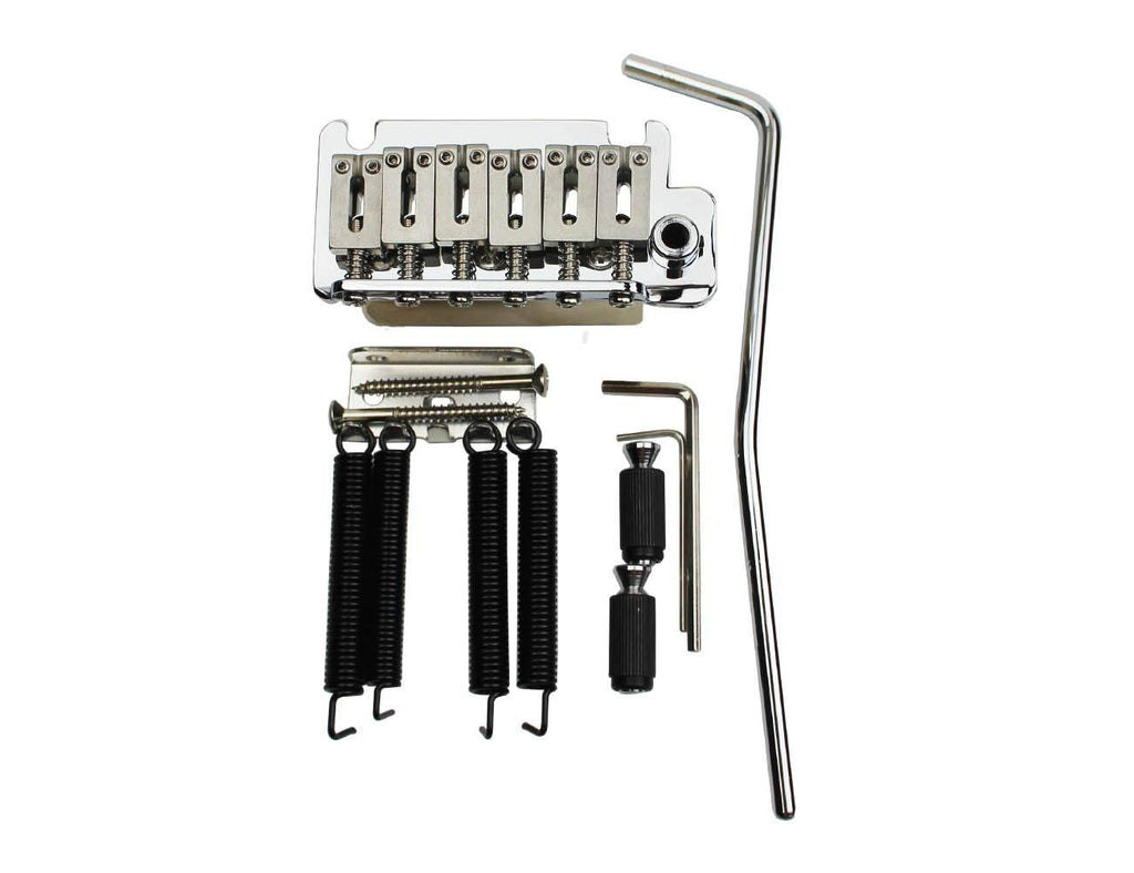 Guyker Guitar Double Swing Tremolo System Bridge with Stainless Steel Saddles & Block & Noiseless Spring for Strat Electric Guitar BS184 Chrome