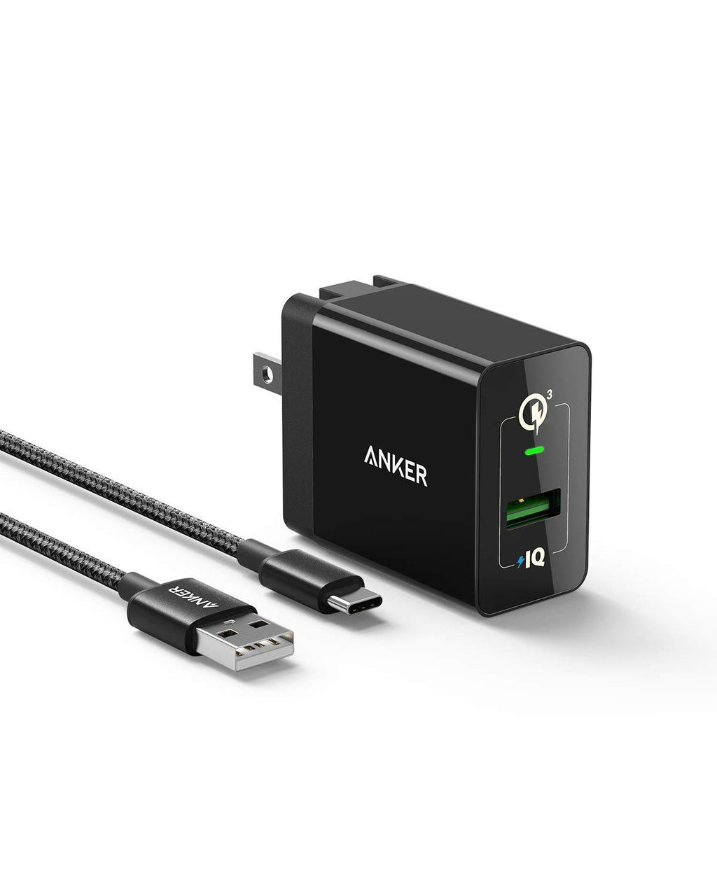 Quick Charge 3.0, Anker 18W USB Wall Charger (Quick Charge 2.0 Compatible) Powerport+ 1 for Anker Wireless Charger, Galaxy S10e/S10/S9, Note 9/8, LG G7, iPhone and More (USB-A to USB-C Cable Included)