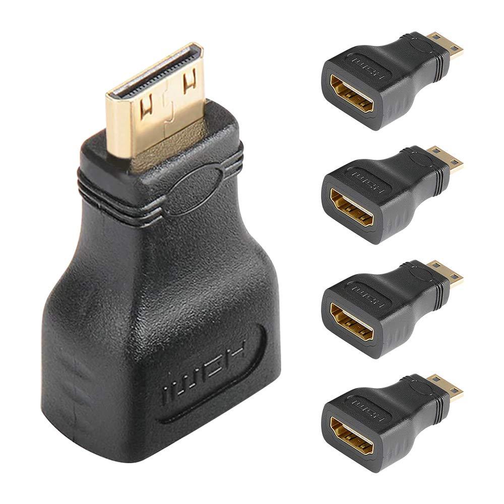 J&D Mini HDMI to HDMI Adapter (5 Pack), Gold Plated HDMI Female to Mini HDMI Male Adapter Compatible with Digital Camera Camcorder Tablet Laptop 5-Pack