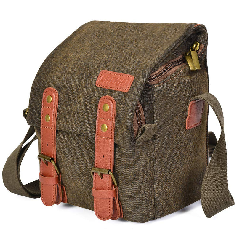 CADeN Compact Camera Bag Case Canvas Leather Trim Compatible for Nikon, Canon, Sony Mirrorless Camera and Lenses Waterproof, Camera Shoulder Messenger Bag Brown Small