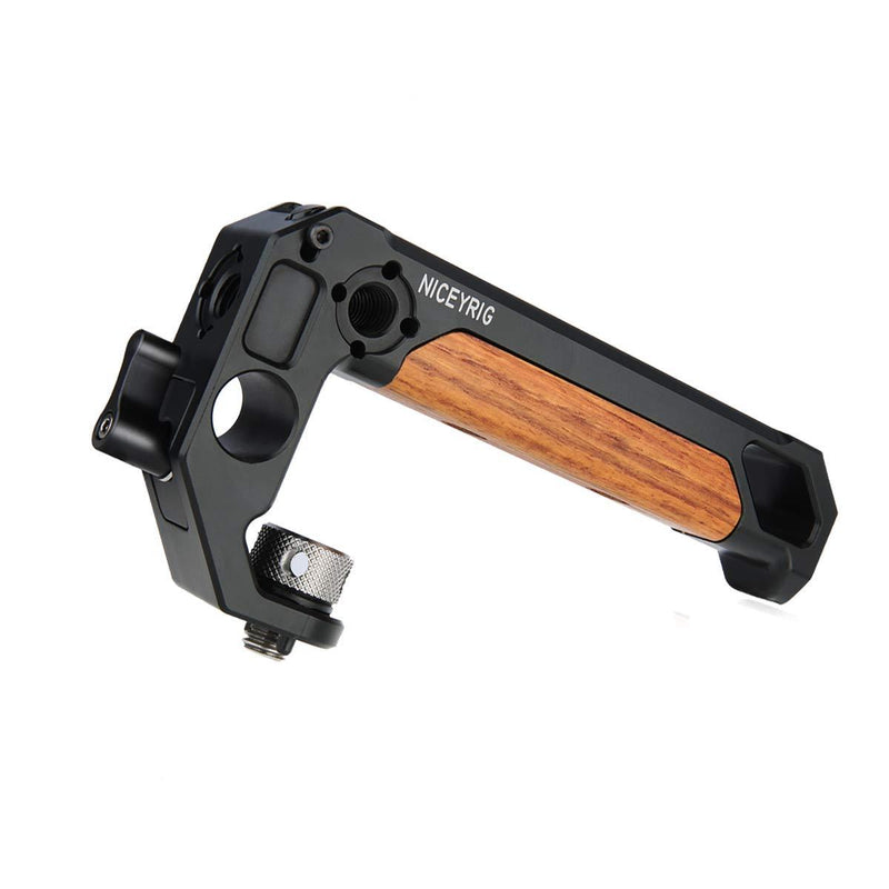 NICEYRIG Camera Wooden Handle for ARRI Standard, with 15mm Rod Clamp, Cold Shoe and 1/4’’ & 3/8’’ ARRI Mounting Hole - 348