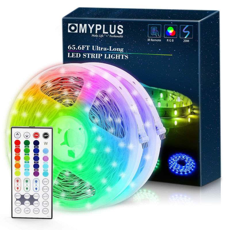 [AUSTRALIA] - LED Strip Lights with Remote, MYPLUS 65.6ft RGB Strip Light with 44-Key Remote Controller,20 Color,6 Dynic Model, Dimmable and DIY Color, Festival Led Lights Decoration Kit for Bedroom,Room,Kitchen 65.6FT/20M 