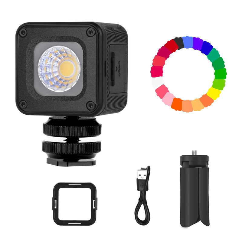 Emart Mini LED Waterproof Portable Video Lighting with 20 Color Gel Filters and Tripod Stand, Dimmable Fill Light on Camera for Smartphone, Drone Photography, Gopro, Osmo Pocket Osmo Action, DSLR