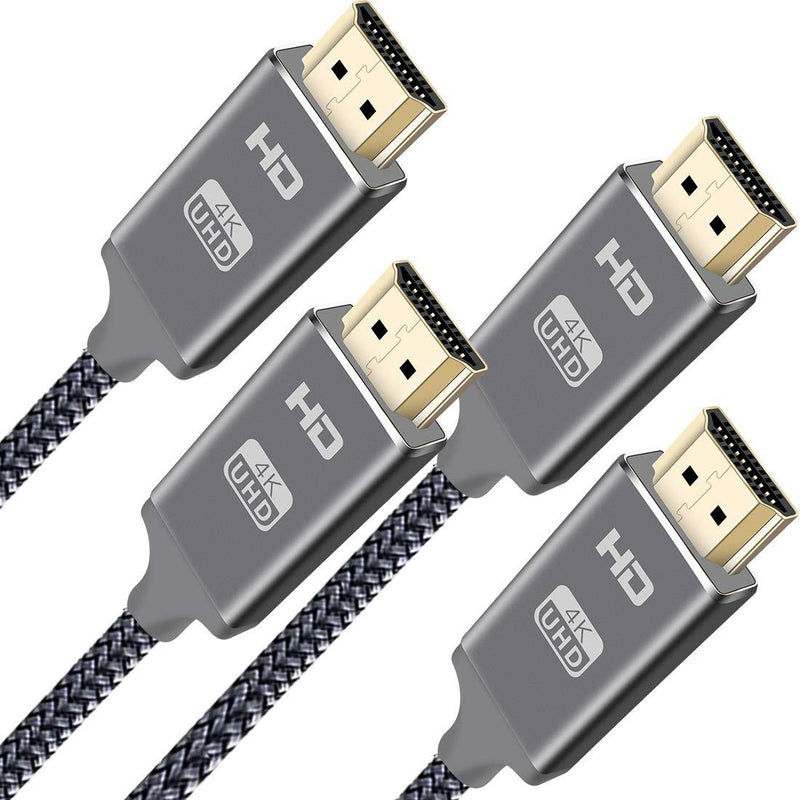 4K HDMI Cable 3.3 ft,2-Pack High Speed 18Gbps HDMI 2.0 Cable, 4K HDR, 3D, 2160P, 1080P, Ethernet - Braided HDMI Cord 32AWG, Audio Return(ARC) Compatible UHD TV, Blu-ray, PS4, PS3, PC, Projector 3.3ft-2Pack Grey