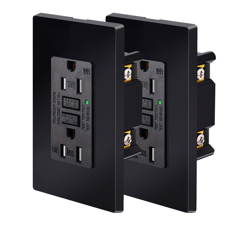 NineLeaf 2 Pack 15Amp GFCI Outlet Receptacles, Tamper-Resistant (TR) Weather-Resistant (WR) with LED Indicator,Decorative Wall Plates and Screws Included, ETL Certified, Black 15A
