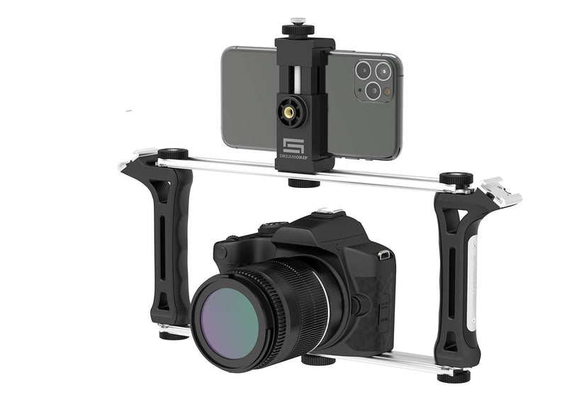 DREAMGRIP Evolution Frame Universal Modular Video Rig – Filming Case with 2 Stabilizing Grips, 2 Tracks, 2 Smartphone Holders, Tripod Adapter-for iPhone 11 Pro-Max-XS,Samsung,Google Pixel,Huawei etc