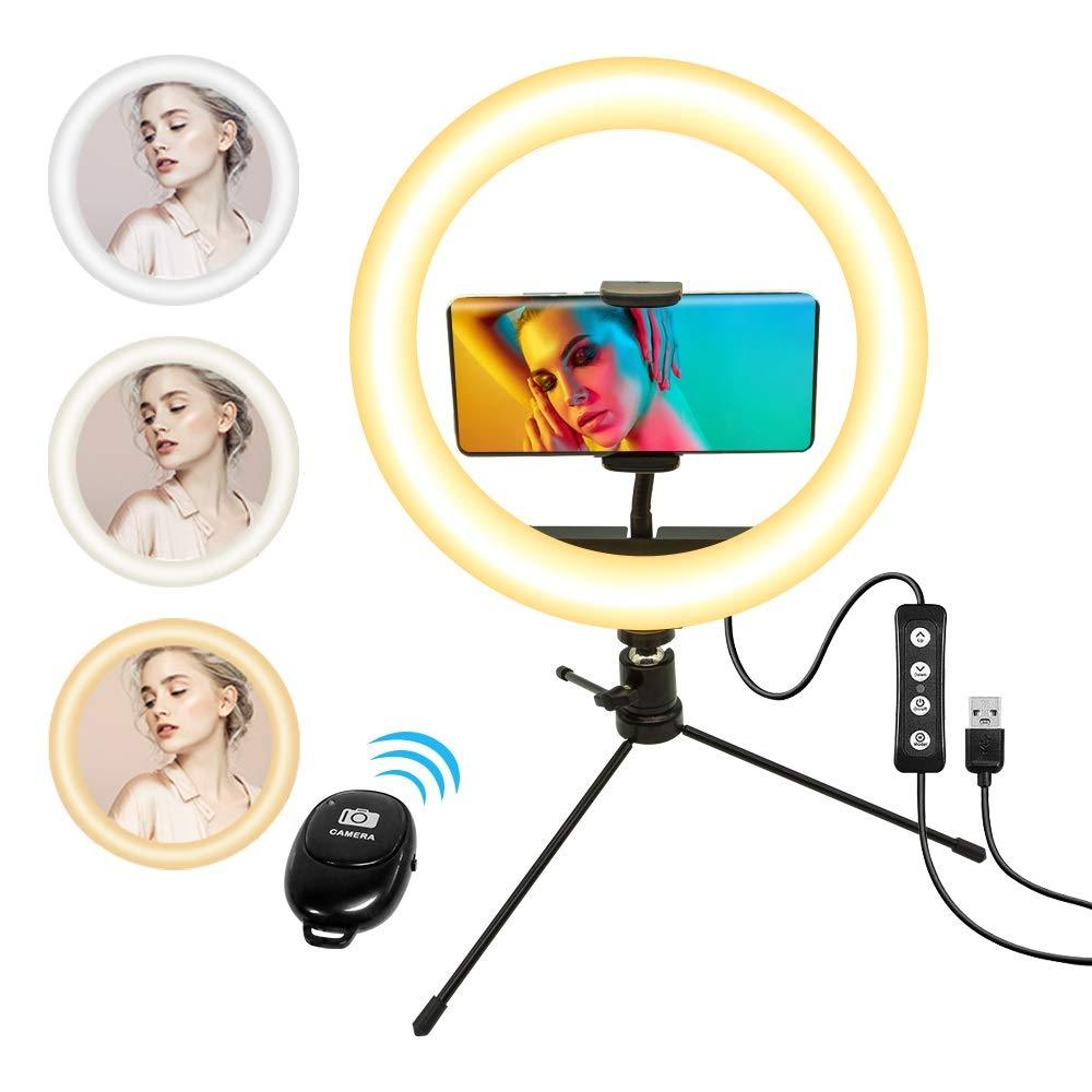 Asottu 10.2" Selfie Ring Light with Stand and Smart Phone Holder Dimmable LED Camera Ringlight for Live Stream Makeup YouTube Video Photography Tiktok 10 Brightness Level and 3 Light Modes