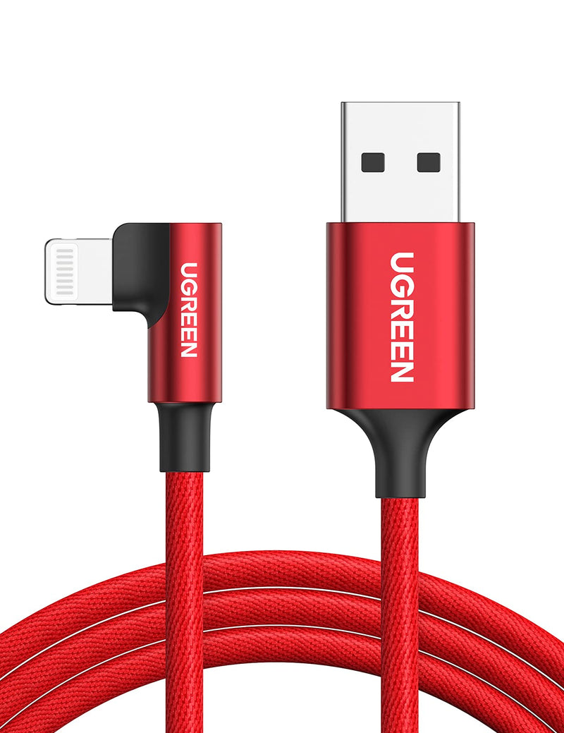 UGREEN iPhone Charger Cable MFi Certified - Right Angle Lightning Cable 90 Degree iPhone Charger Compatible with iPhone 12 Pro Max 11 Pro Xr Xs Max 10 8 Plus 7 6 6s 5c,SE 2020 iPad Mini Air Red 6FT