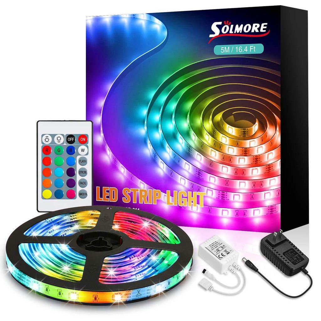 [AUSTRALIA] - SOLMORE LED Strip Lights, 16.4ft RGB LED Light Strip 5050 LED Tape Lights Color Changing RGB LED Strips Lights with 24 Keys Remote 12V Power Supply LED Lights for Bedroom TV Backlight Kitchen Bar 