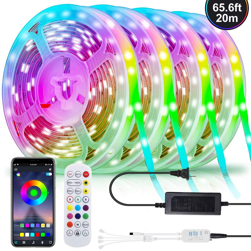 [AUSTRALIA] - LED Strip Lights 65.6FT/20M by WGCC, LED Light Strips Color Changing Tape Lights with Bluetooth Remote Controller Sync to Music Apply for TV, Bedroom, Party & Home Decoration 