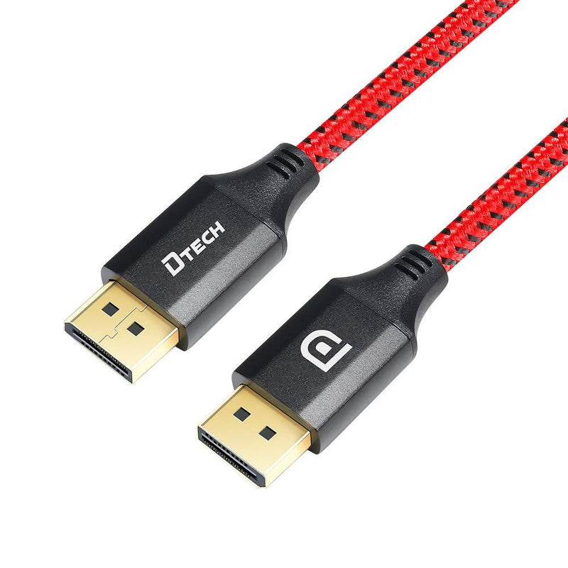 DTECH 2m DisplayPort to DisplayPort Cable 1.4 8K@60Hz 4K@144 Hz 2K@240Hz HDR HDCP UHD High Speed DP Male to Male Cord Nylon Braided Thin Video Wire for Laptop Computer Gaming Monitor (6.5 Feet, Red) 6.5ft/2m