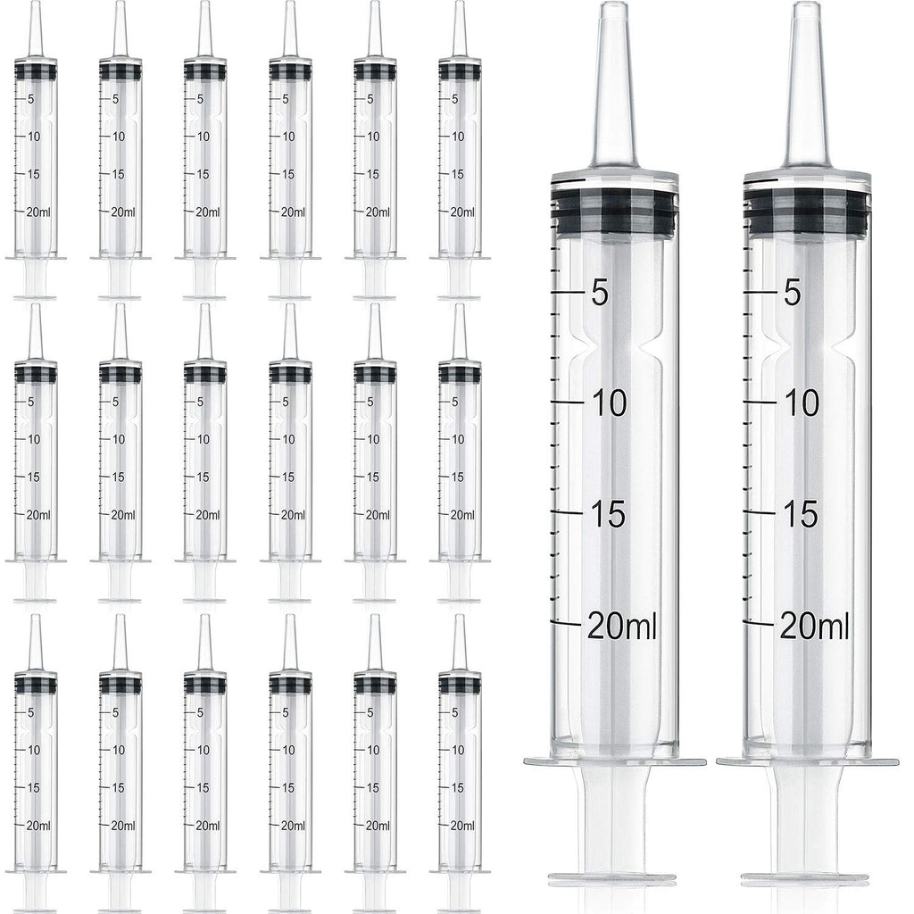 20 Packs Plastic Syringe Liquid Measuring Syringe with Measurement 20 ml Needleless Industrial Syringe for Labs Measuring Liquids Feeding Pets Gardening Oil or Glue Applicator Favors