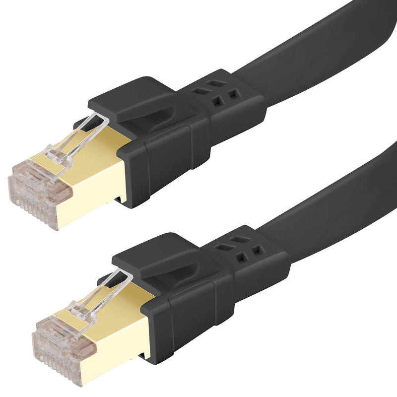 Cat 8 Ethernet Cable, Flat Network LAN Cable 5 ft Shielded, 26AWG 40Gbps 2000Mhz - Cat8 High Speed Rj45 Cord Support Cat5/Cat6/Cat7 - Black Black 5ft