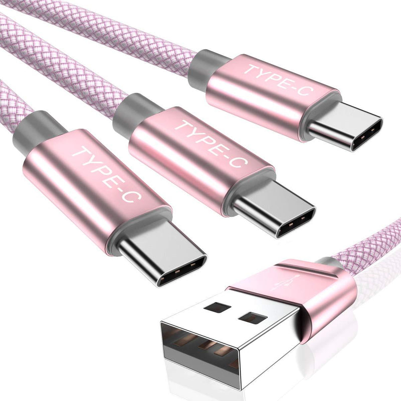 USB Type C Charger Cable 3-Pack(1.5/3.3/6.6 FT),Nylon Braided Charging Cord for Samsung Galaxy Note 9 8 S8 S9 S10 10 Plus S10E S10+ 10E,LG V50 V40 V35 V30 G7 G8 Thinq,Google Pixel 4 3 3a 2 XL,Moto Z4 Pink