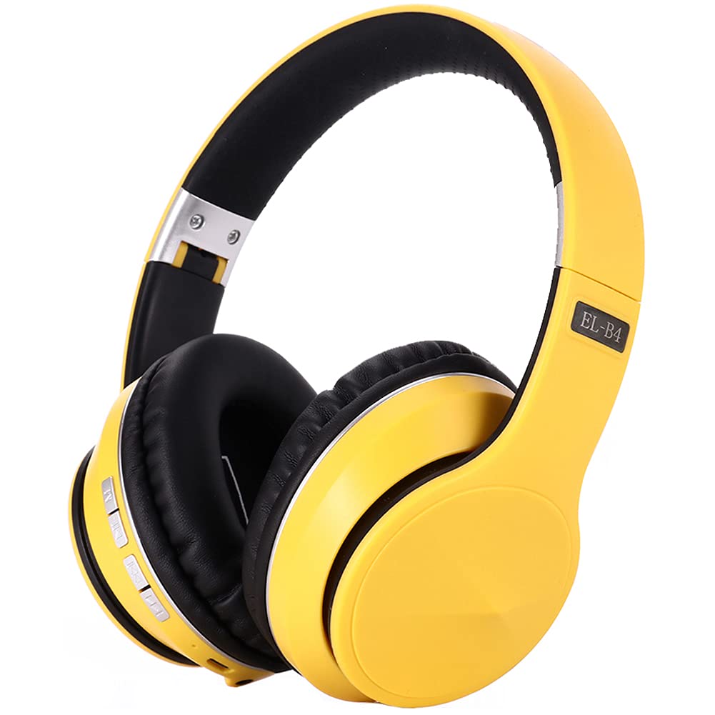 Active Noise Cancelling Over Ear Headphone Bluetooth Wireless Headphones with Microphone Deep Bass Foldable Comfortable Headphones for Online Class, Home Office, PC/Cell Phones/Game Yellow B4-Yellow