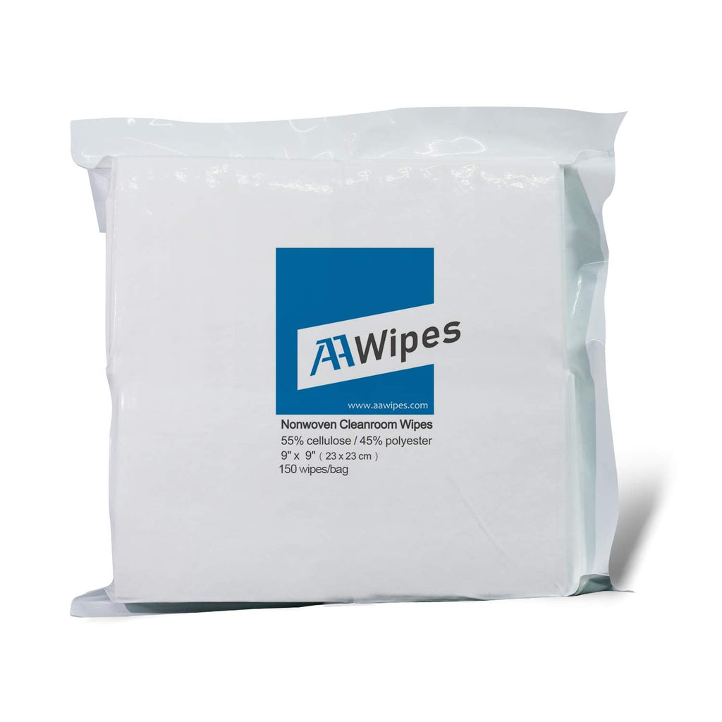 AAWipes Cleanroom Wipes Nonwoven Wipes Cellulose/Polyester Blend (Grade A, 68 Gram) 9" x 9" (Bag of 150 Pcs) for Lab, Electronics, Printing