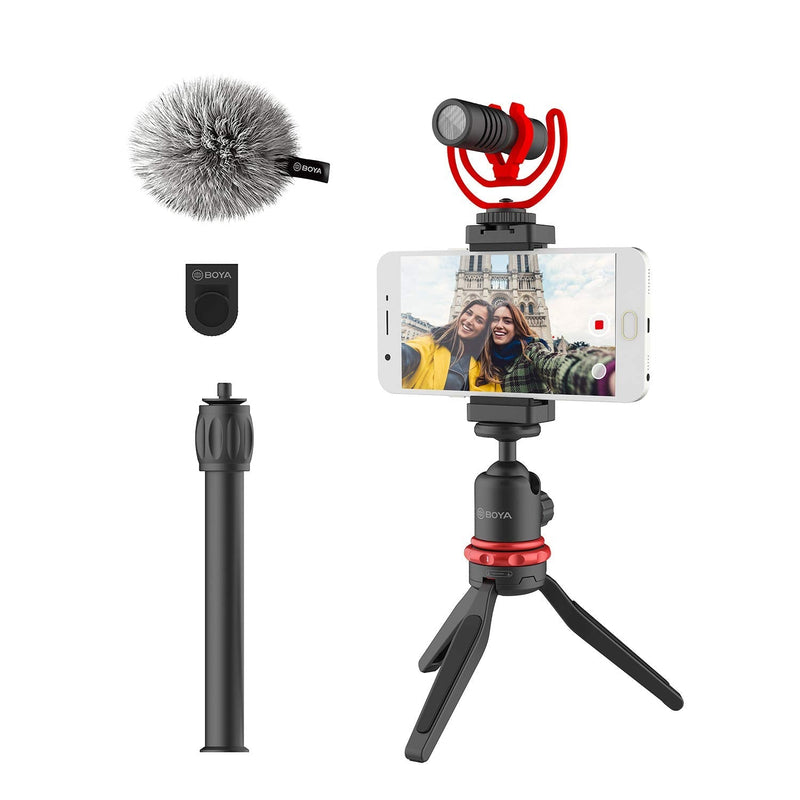 BOYA BY-VG330 Smartphone Video Rig with Mini Tripod, Extension Tube, and Video Microphone Compatible with iPhone 13 12 11, 11 Pro, XS, X, and Android - for YouTube, TIK Tok, Facebook, Vlogging