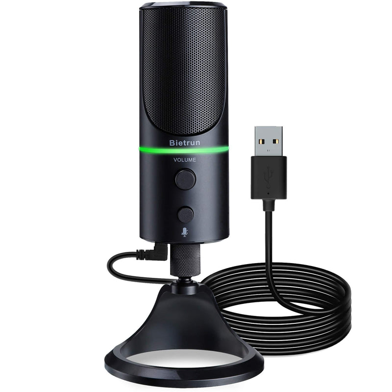 USB Microphone for Computer with Noise Cancelling/Mute Button/Headphone Jack/LED Ring/Metal Stand, Condenser Desktop PC Microphone for Mac/Windows, Laptop, Desktop, Zoom, Gaming, Skype(Plug & Play)