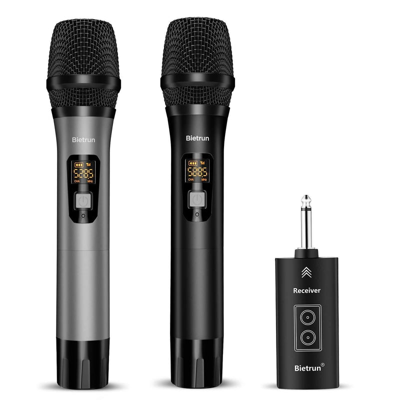 Wireless Microphone with Bluetooth, Professional UHF Dual Handheld Dynamic Metal Mic System Set with Rechargeable Receiver, 160 ft Range, 1/4''Output, for Karaoke Machine, Singing, Amp, PA Speaker