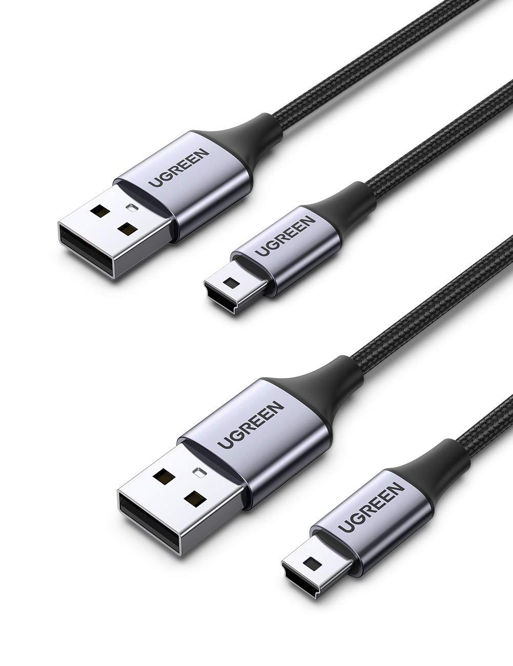 UGREEN Mini USB Cable 2 Pack USB 2.0 Type A to Mini B Cable Nylon Braided Charging Cord Compatible for GoPro Hero 3 PS3 Controller MP3 Player Dash Cam Digital Camera GPS Receiver PDA