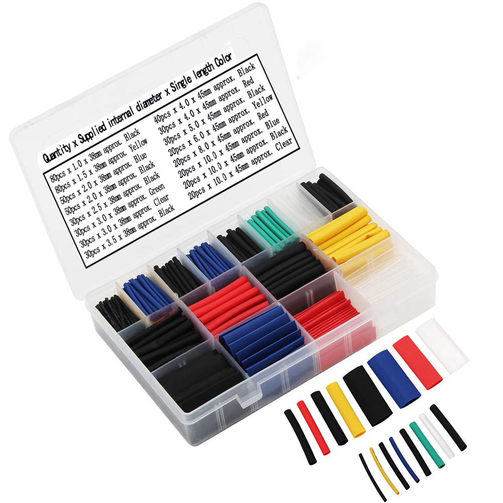 580PCS Heat Shrink Tubings 2:1,Wire Cable Wrap Assortment Tube Sets Electric Insulation Heat Shrink Tube Kit (6 colors/11 Sizes)