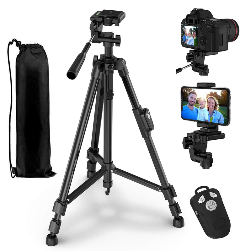 Phone Tripod, GPED 55" Extendable Camera Tripod with Phone Holder and Carry Bag, Lightweight Aluminum Travel Tripod Stand for Camera/iPhone/Android Phone, Max Load 10KG/22Lbs, 1/4" Mounting Screw