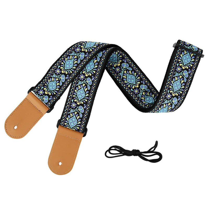 MoKo Guitar Strap, Bohemian Style Jacquard Guitar Shoulder Strap, Universal Adjustable Woven Strap for Electric & Acoustic Guitar, Bass, Ukulele Decorative Strap - Blue