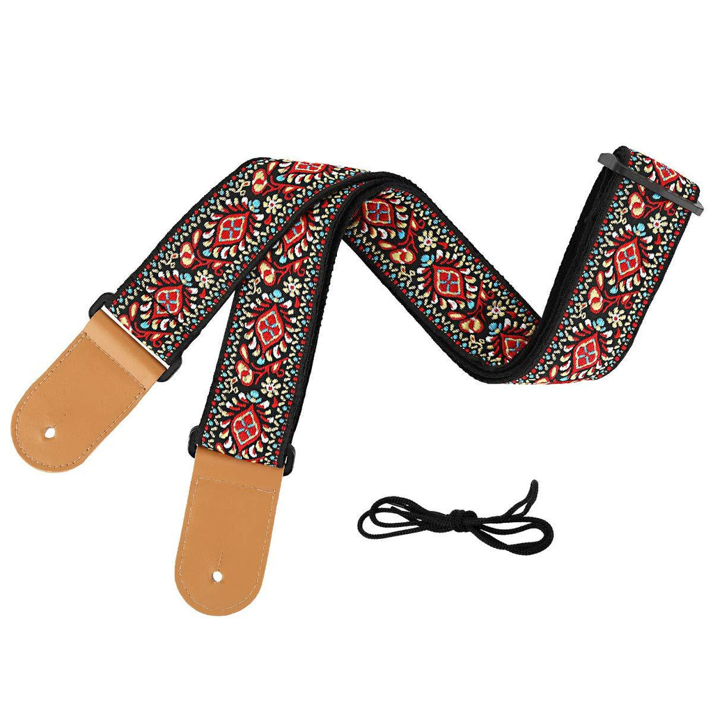 MoKo Guitar Strap, Bohemian Style Jacquard Guitar Shoulder Strap, Universal Adjustable Woven Strap for Electric & Acoustic Guitar, Bass, Ukulele Decorative Strap - Red