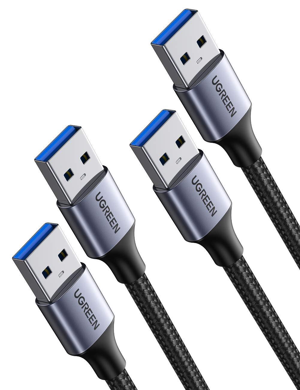 UGREEN USB to USB Cable 2 Pack USB 3.0 A to A Male Cable Nylon Braided USB 3.0 Cable Compatible with Hard Drive Enclosures TV Box DVD Player Laptop Cooler and More 3FT 3 FT