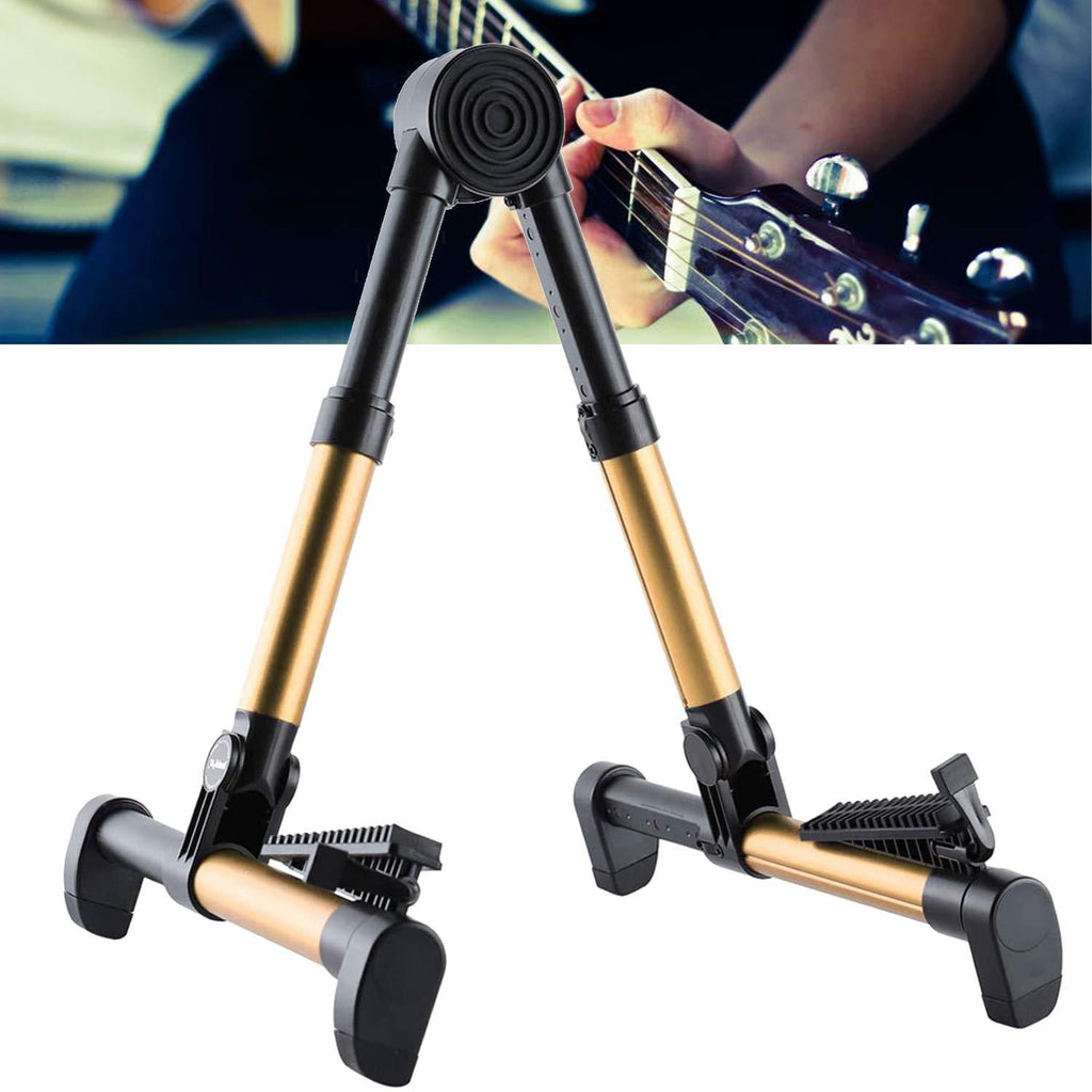 ZBSPM Folding Guitar Stand, A-Frame Guitar Floor Holder with No-Slip Rubber Padding for All Guitars Acoustic Classic Electric Bass Travel Guitar Holder Guitar Accessories fit Concert & Travel… Brass