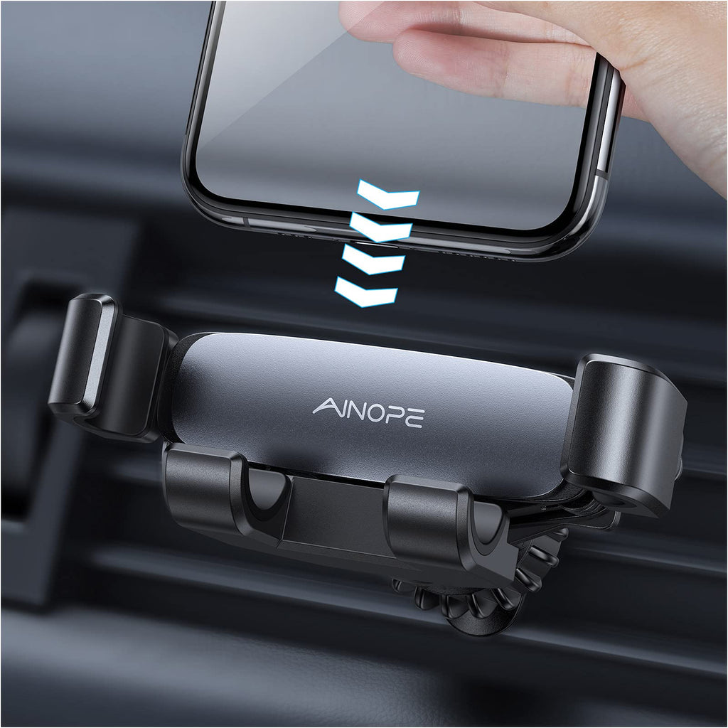 AINOPE Car Phone Holder Mount, 2021 Upgraded Gravity Phone Holder for Car Vent with Upgraded Hook Clip Auto Lock Hands Free Air Vent Cell Phone Car Mount Compatible with 4-7 inch Smartphone
