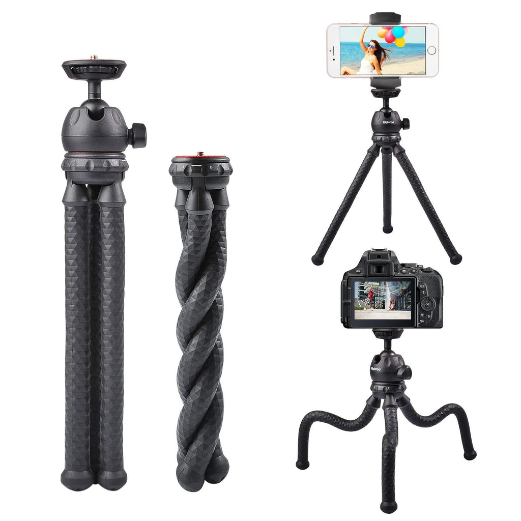 Flexible Tripod, Upgraded Version Camera Phone Mini Tripod Mobile Clip Holder with Cell Phone Remote Compatible with iPhone 12 11 X Samsung, Insta360 Camera, Go Pro, Webcam, Projector, for Vlogging