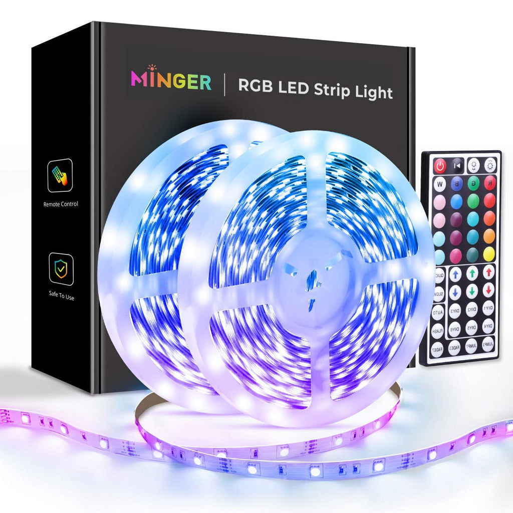 MINGER Led Strip Lights 32.8 Feet, Remote Control for Room, Bedroom, Kitchen, Ceiling, RGB