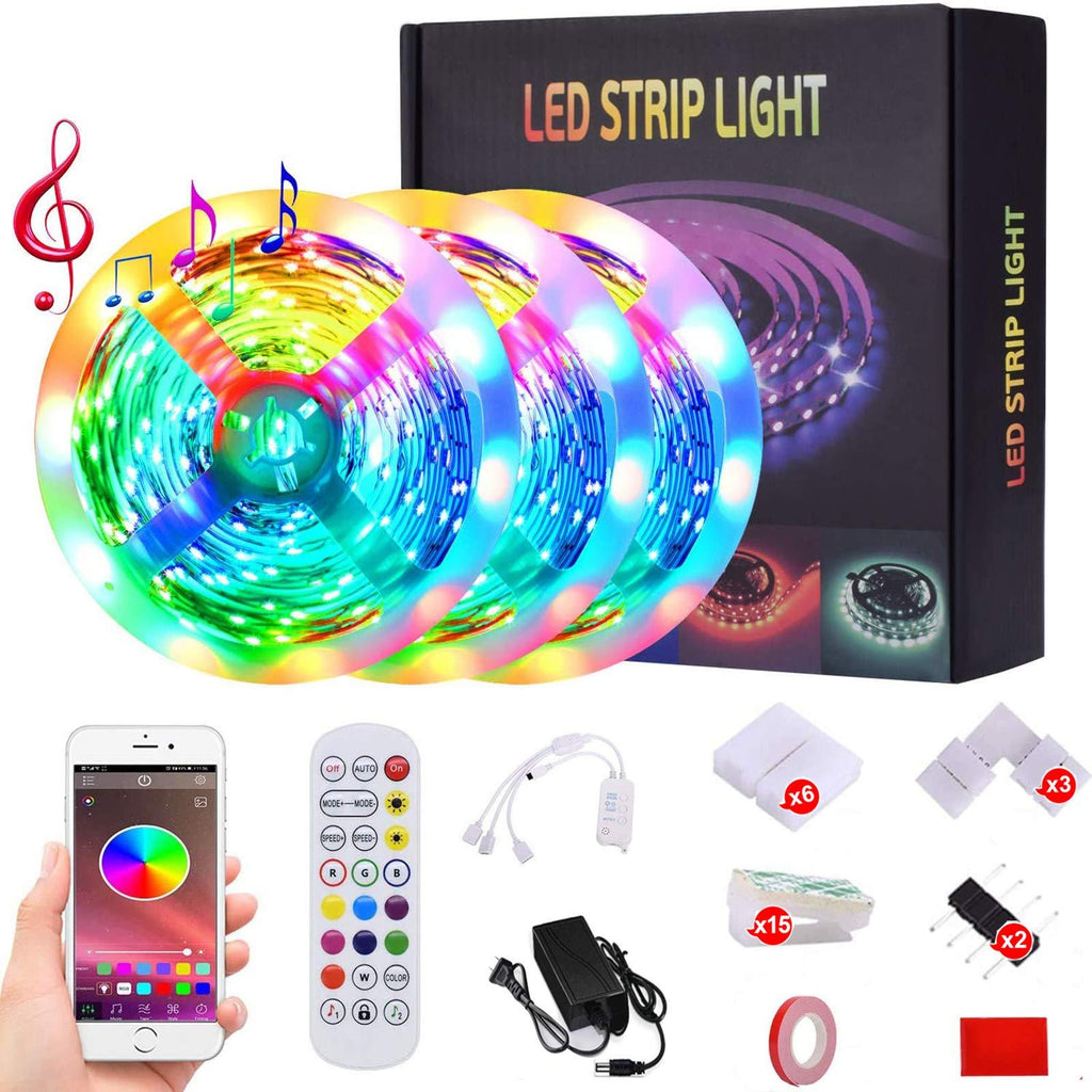 [AUSTRALIA] - 50ft Led Strip Lights Music Sync Color Changing 5050 RGB LED Light Strips Kit, Built-in Mic,App Control with Remote for Home Kitchen 