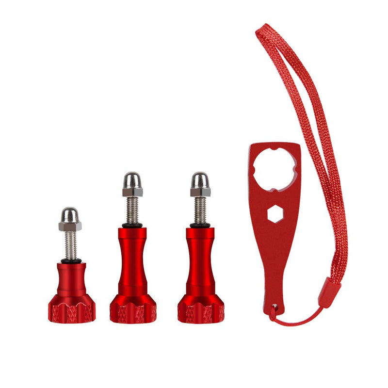 (3 PCS) ParaPace Aluminum Thumb Screw Set and Wrench for Gopro Hero 8/7/6/5/5S/4/4S/3+ DJI OSMO Action Camera 2 long+1 short(red)