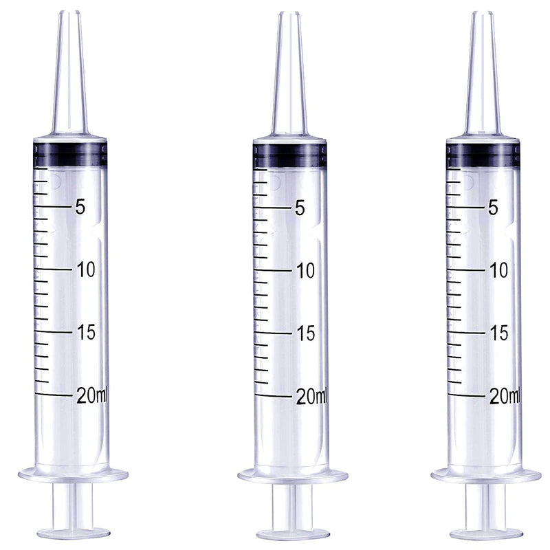 3 Pack 20ml Plastic Syringes, Individually Sealed Syringe for Scientific Labs, Feeding Pets, Oil or Glue Applicator