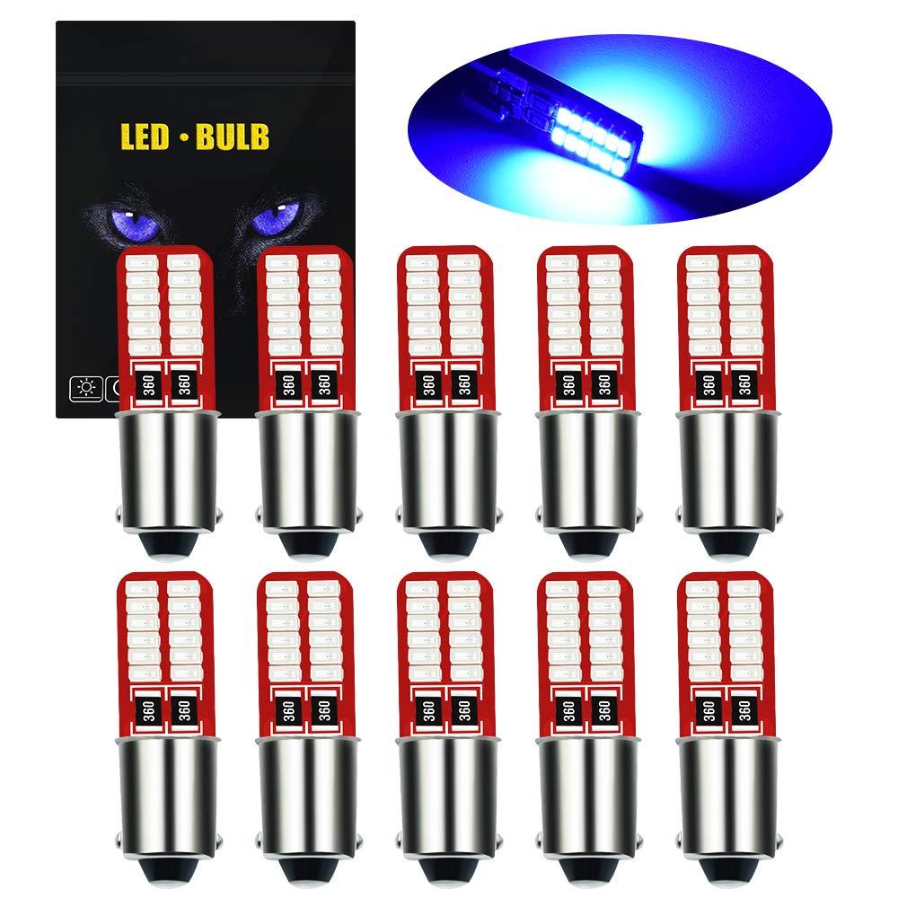 YEORO BA9S BA9 T4W 53 57 1895 64111 LED Bulbs 200LM Super Bright 24-SMD 3014 Chips LED Lamp for License Plate side door Interior Map Dome Parking City Dashboard Light,Blue.(10-Pack) Blue